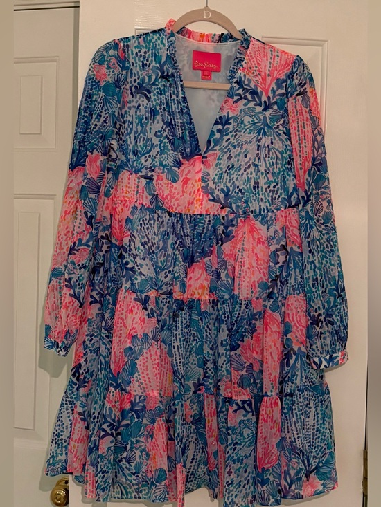 Lilly Pulitzer Dresses & Skirts - Lilly Pulitzer Coral & Teal Floral Tiered Dress-Size 4